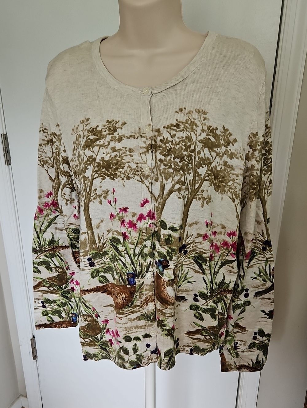 Talbots Charming Cardigan Pheasant Garden Size XL